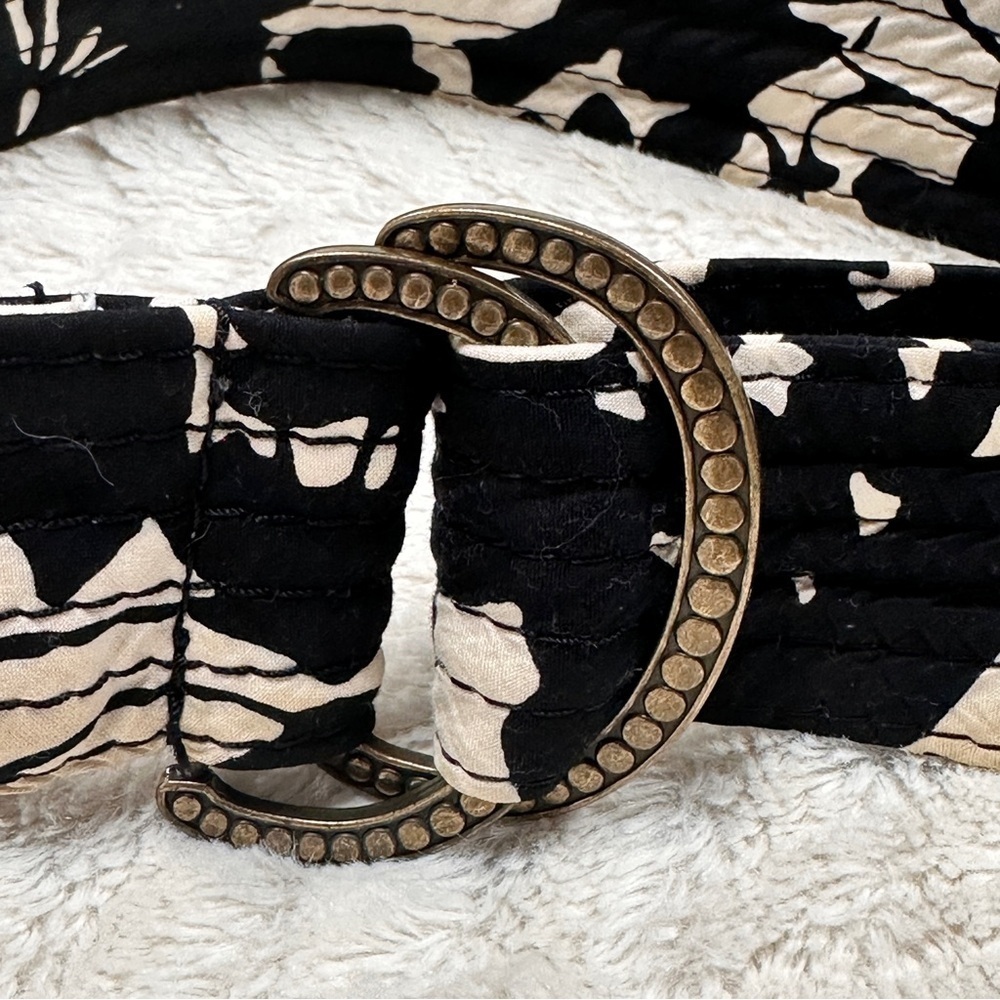 J.Crew Black and Cream Patterned Cotton  Belt, Metal Buckle, sz S/M EUC - Picture 4 of 8